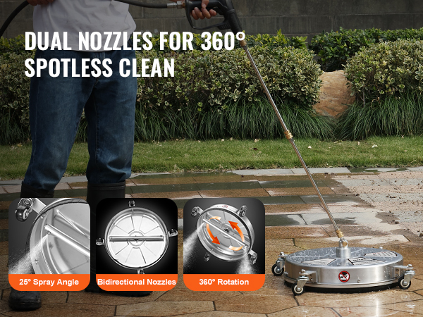 VEVOR pressure washer surface cleaner with dual nozzles for 360° spotless clean.