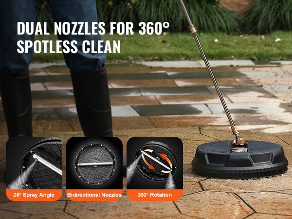 VEVOR pressure washer surface cleaner with dual nozzles and 360-degree rotation for spotless cleaning.