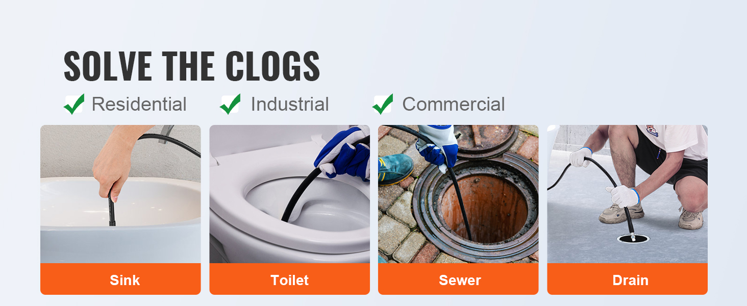solve clogs in residential, industrial, and commercial settings with VEVOR pressure washer hose.