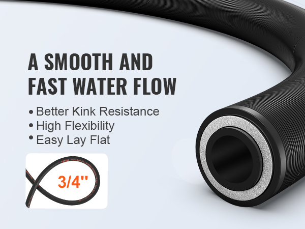 VEVOR pressure washer hose with 3/4" diameter, kink resistance, high flexibility, easy lay flat.