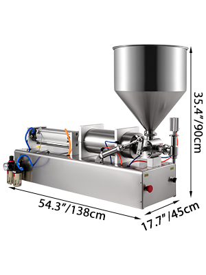 VEVOR liquid paste filling machine with dimensions 54.3"x 17.7" x 35.4".
