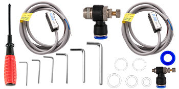 VEVOR liquid paste filling machine components: cables, connectors, wrenches, and fittings.