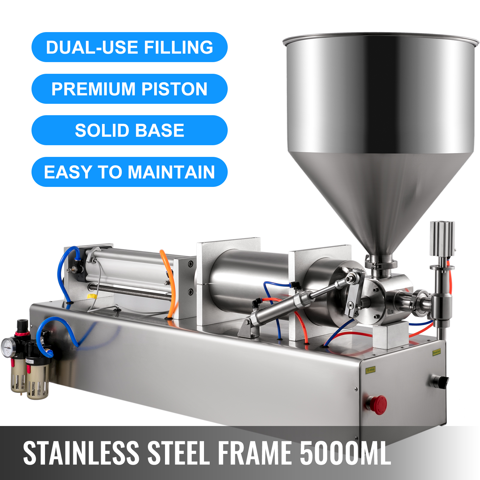 VEVOR liquid paste filling machine, stainless steel frame 5000ml with premium piston