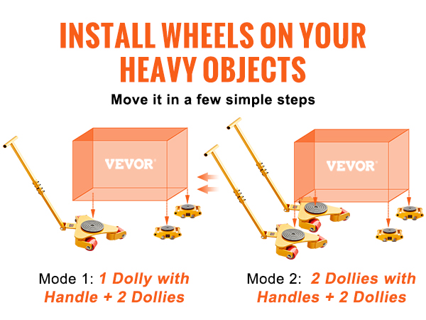 install VEVOR machinery skate dolly wheels on heavy objects with two modes for easy moving.