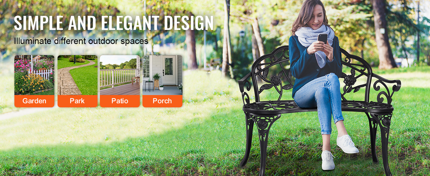 VEVOR outdoor bench for garden, park, patio, and porch. simple design, perfect for outdoor relaxation.