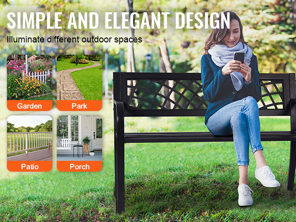 VEVOR outdoor bench for garden, park, patio, porch. simple and elegant design to illuminate spaces.