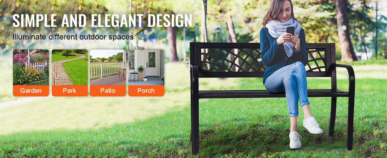 VEVOR outdoor bench for garden, park, patio, porch. simple and elegant design to illuminate spaces.