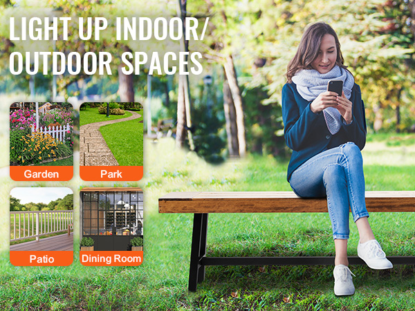 VEVOR outdoor bench in a park setting, ideal for garden, patio, dining room, and park environments.
