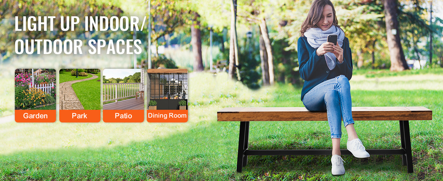 VEVOR outdoor bench in a park setting, ideal for garden, patio, dining room, and park environments.