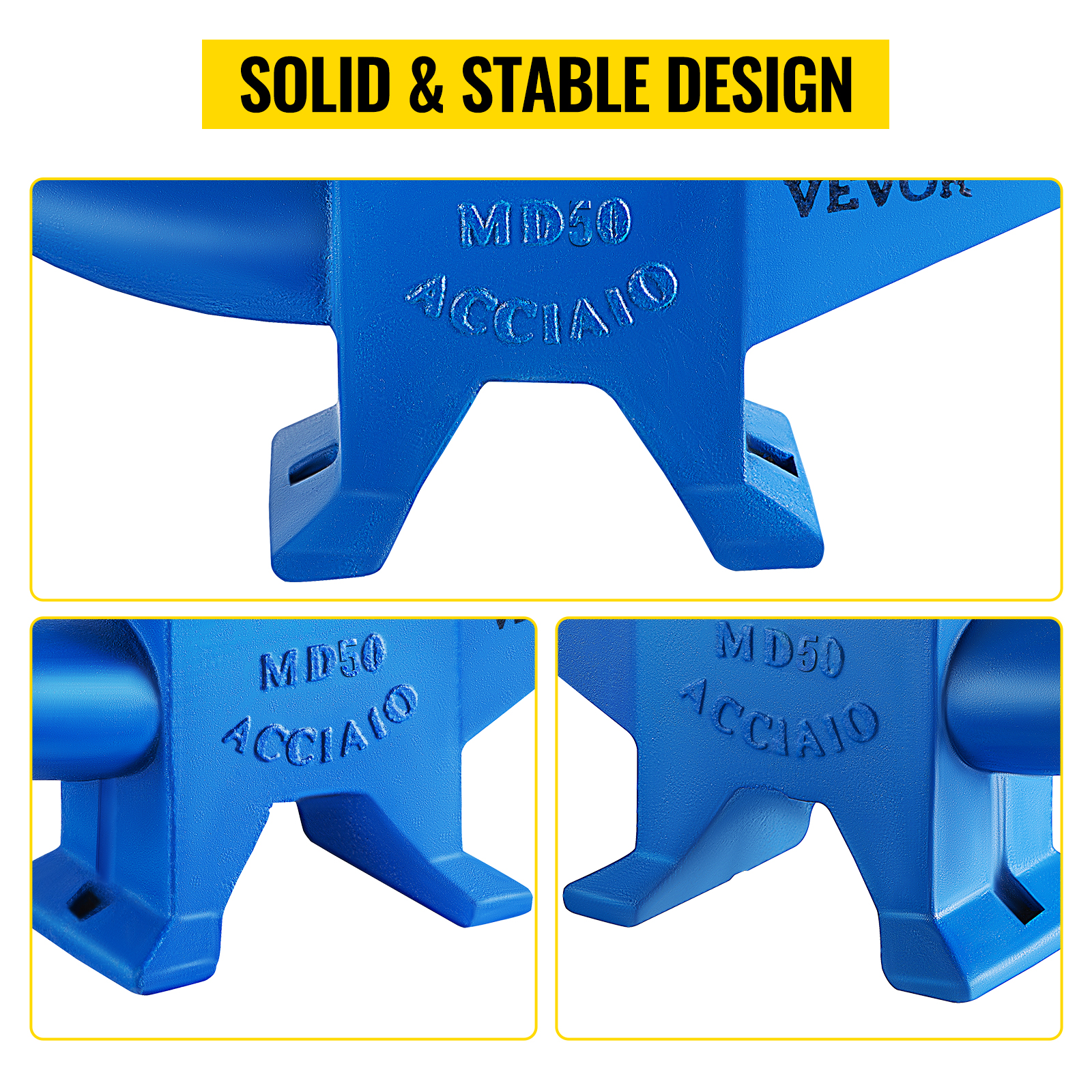 VEVOR anvil with solid and stable design, blue finish, and sturdy base.