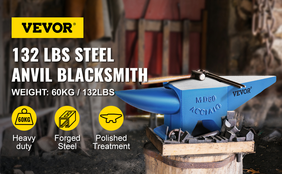 VEVOR blacksmith anvil 132 lbs steel, 60kg heavy duty, forged steel, polished.