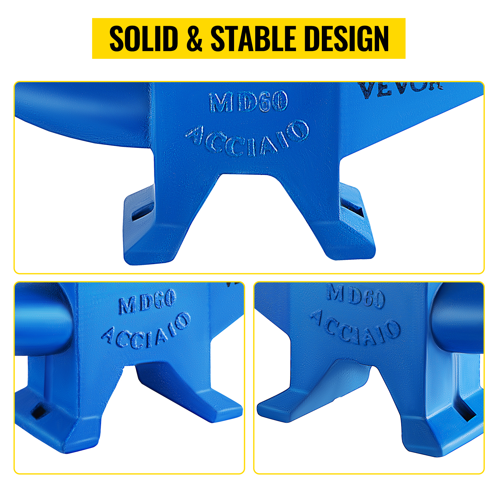 VEVOR blacksmith anvil with solid and stable design, featuring md60 acciaio markings.