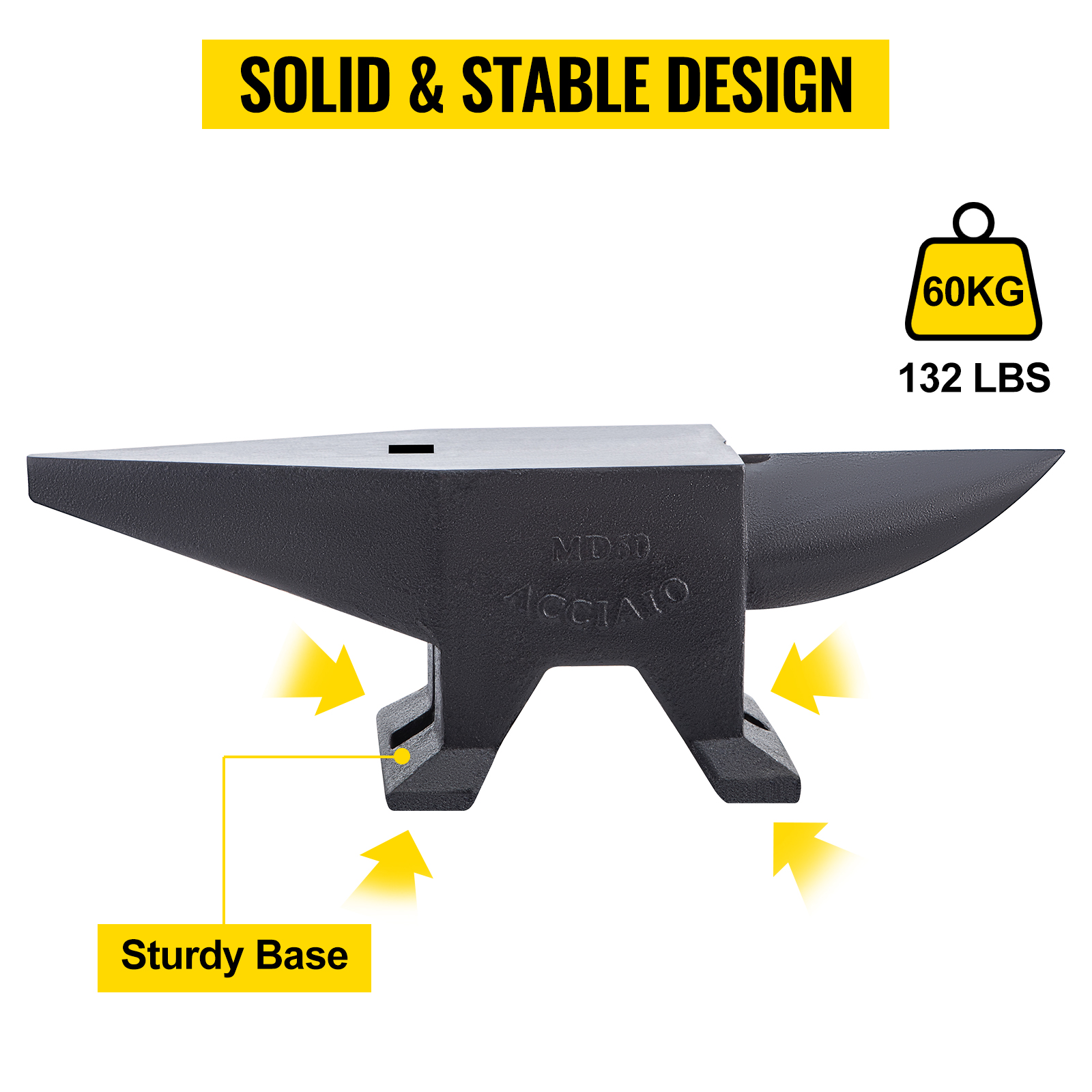 VEVOR cast iron anvil, 60kg, solid and stable design, sturdy base, 132 lbs.