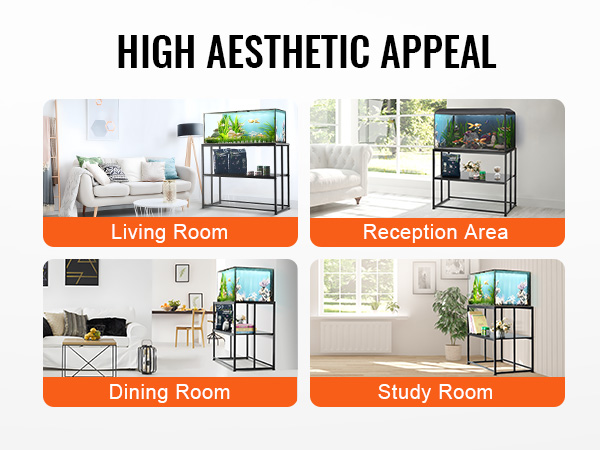 high aesthetic appeal of VEVOR aquarium stand in living room, reception area, dining room, study room.