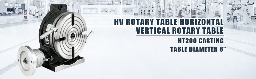 VEVOR rotary table, 8" diameter, ht200 casting in an industrial setting.
