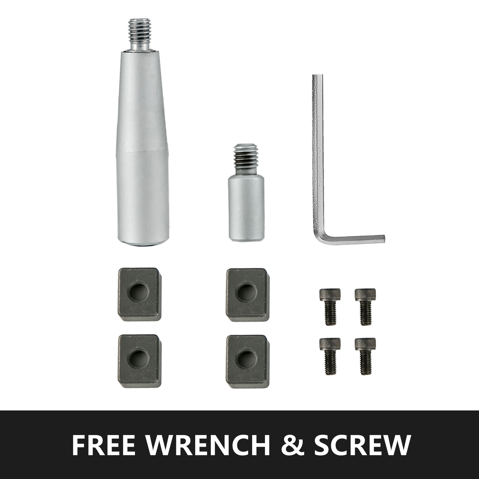 VEVOR rotary table accessories: wrench, screws, and mounting blocks.