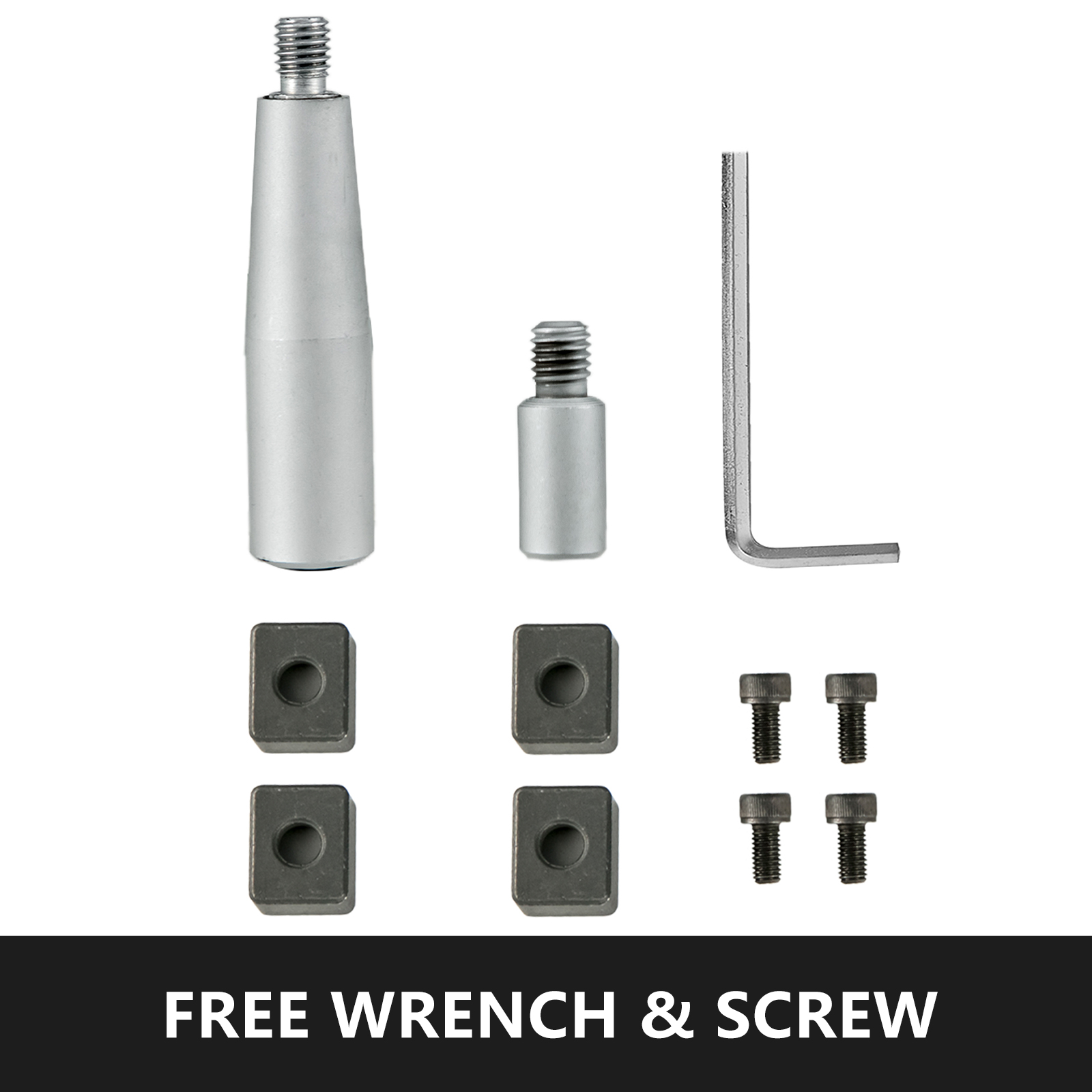 VEVOR rotary table accessories with wrench, screws, and adapters.