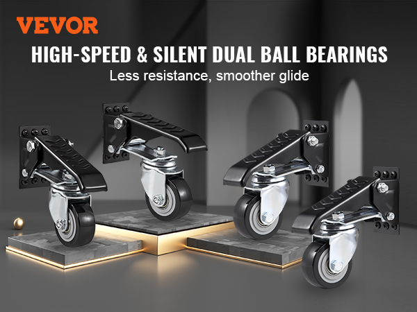 VEVOR workbench caster wheels with high-speed and silent dual ball bearings for smoother glide.