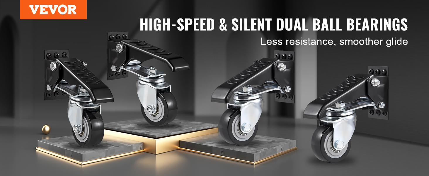 VEVOR workbench caster wheels with high-speed and silent dual ball bearings for smoother glide.