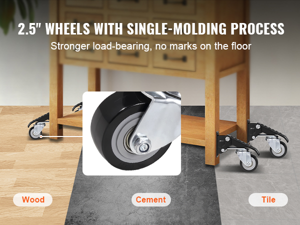 VEVOR workbench caster wheels on wood, cement, and tile surfaces. stronger load-bearing, no floor marks.