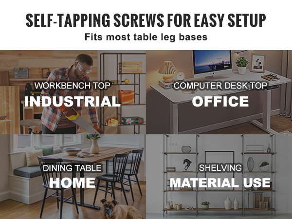 self-tapping screws for easy setup on VEVOR standing desk countertop, fits various desk frames and home uses.