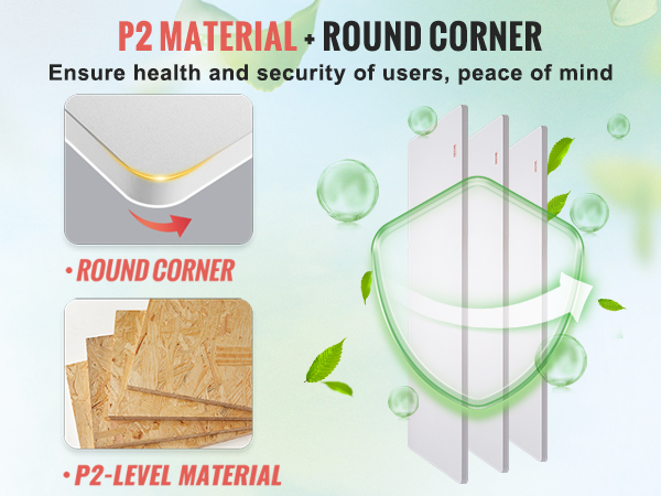 p2 material with round corner VEVOR standing desk countertop ensures safety, reduces harmful emissions.