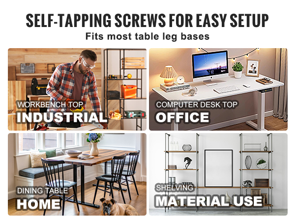 self-tapping screws for easy setup, compatible with VEVOR wood table top for home, office, industrial use.