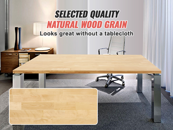 modern office with a VEVOR wood table top, featuring natural wood grain, a swivel chair, and minimalist decor.