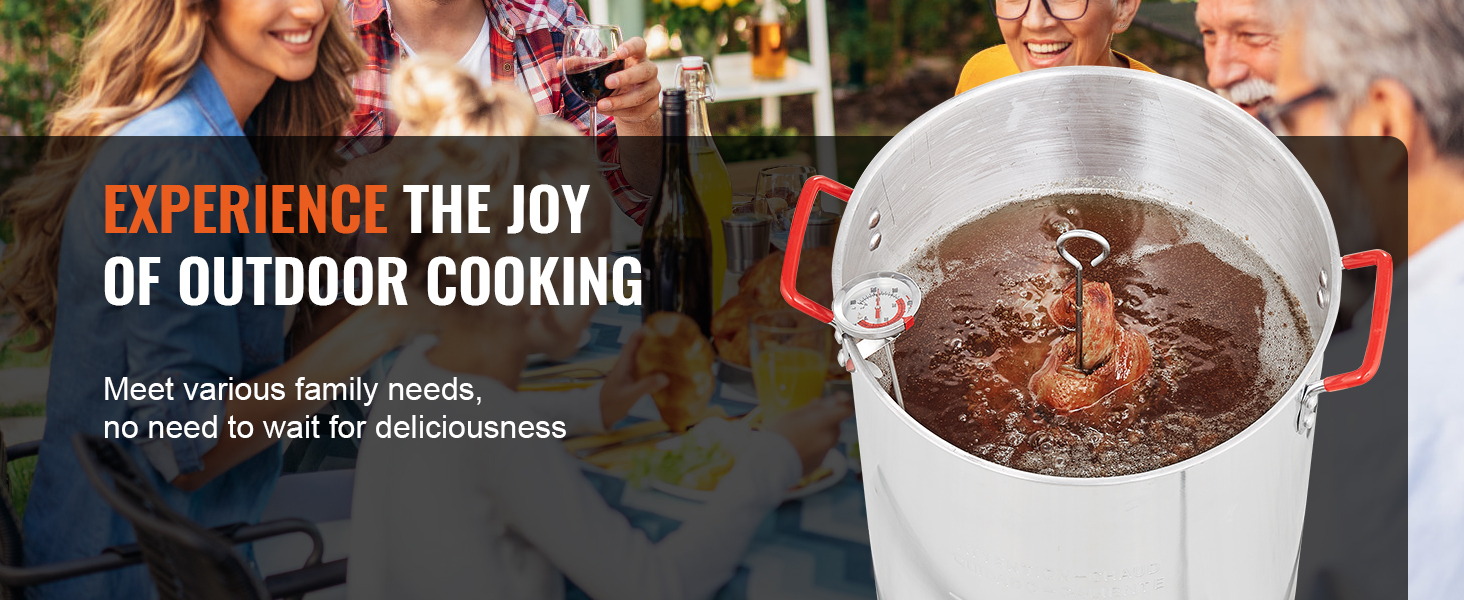 VEVOR turkey fryer in action at an outdoor family gathering, showcasing joyful outdoor cooking.