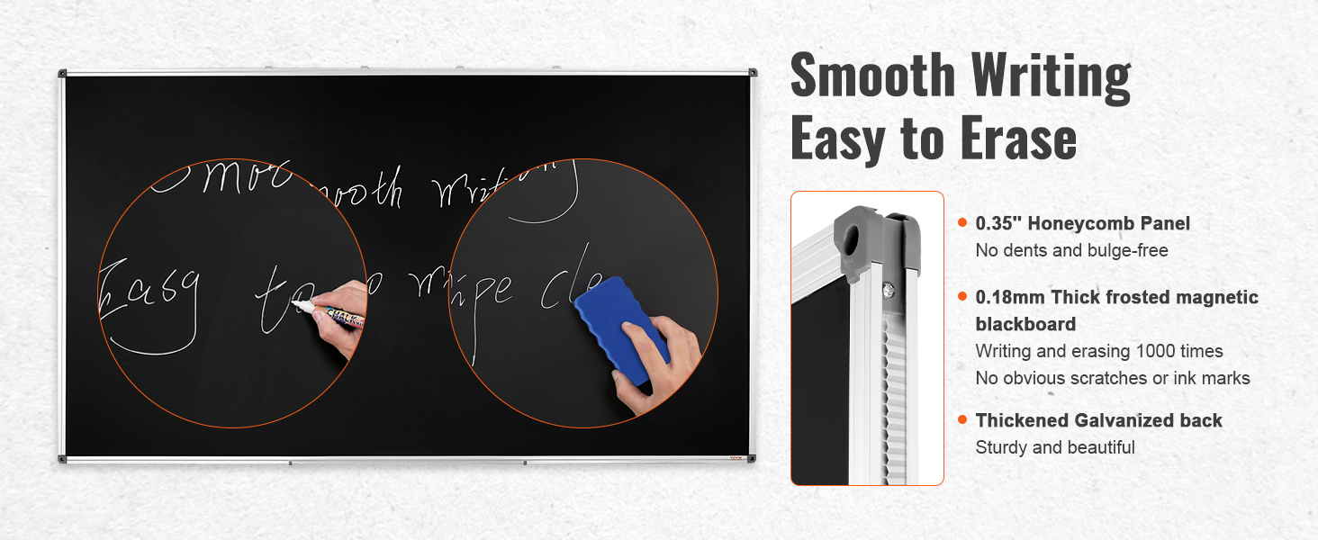 VEVOR black board with smooth writing surface, honeycomb panel, and magnetic blackboard, easy to erase.