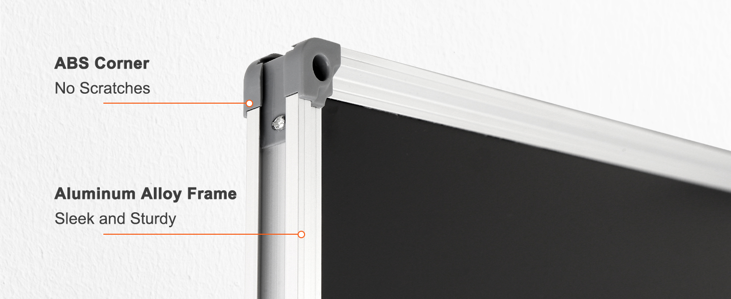 VEVOR black board with abs corner for no scratches and sleek, sturdy aluminum alloy frame.