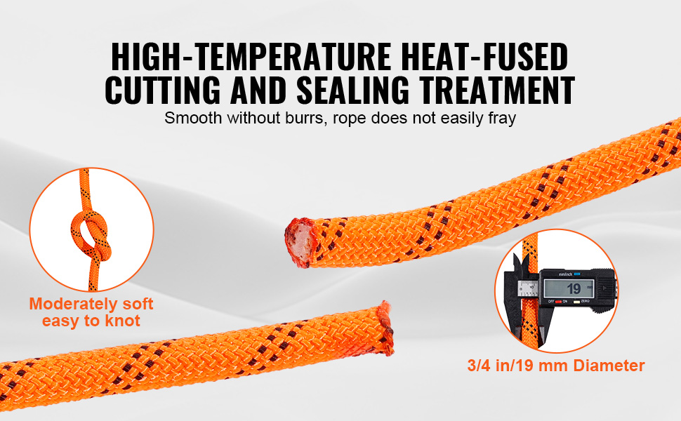 high-temperature heat-fused cutting treatment VEVOR arborist rigging rope, smooth and easy to knot.