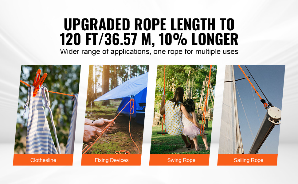VEVOR double braided polyester rope uses include high-altitude operations, fixing devices, logging, rescue.