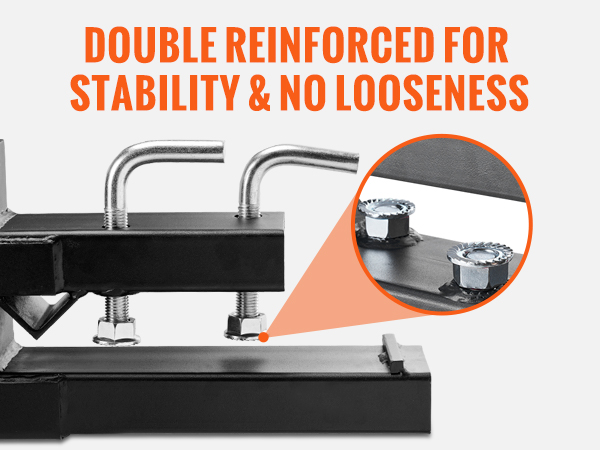 VEVOR pallet forks, double reinforced for stability, featuring double-bolt design and added threads.