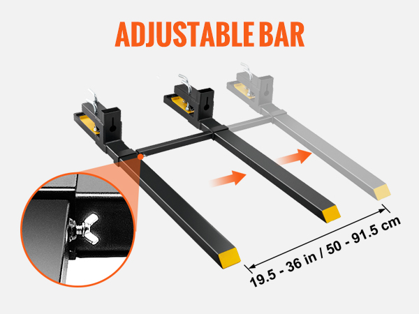 VEVOR pallet forks adjustable bar, prevents separation, adjustable range 19.5" to 36".