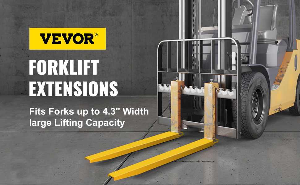 VEVOR pallet fork extension on forklift for wide forks and heavy lifting.