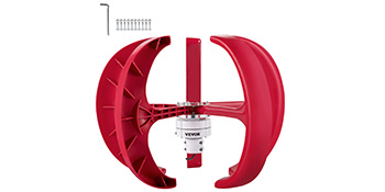 red VEVOR lantern wind turbine with assembly screws against a white background.