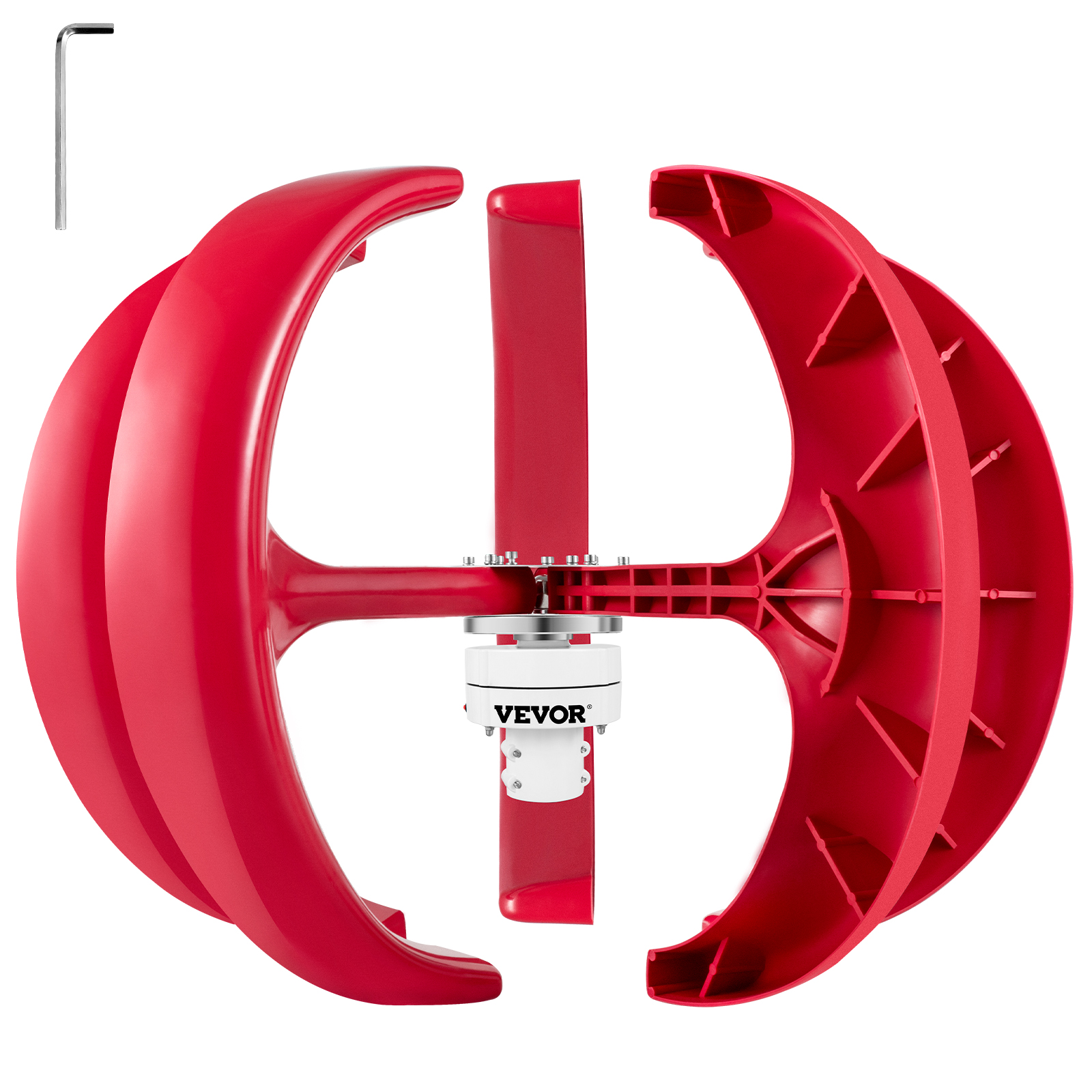 red VEVOR lantern wind turbine with a hex key on a white background.