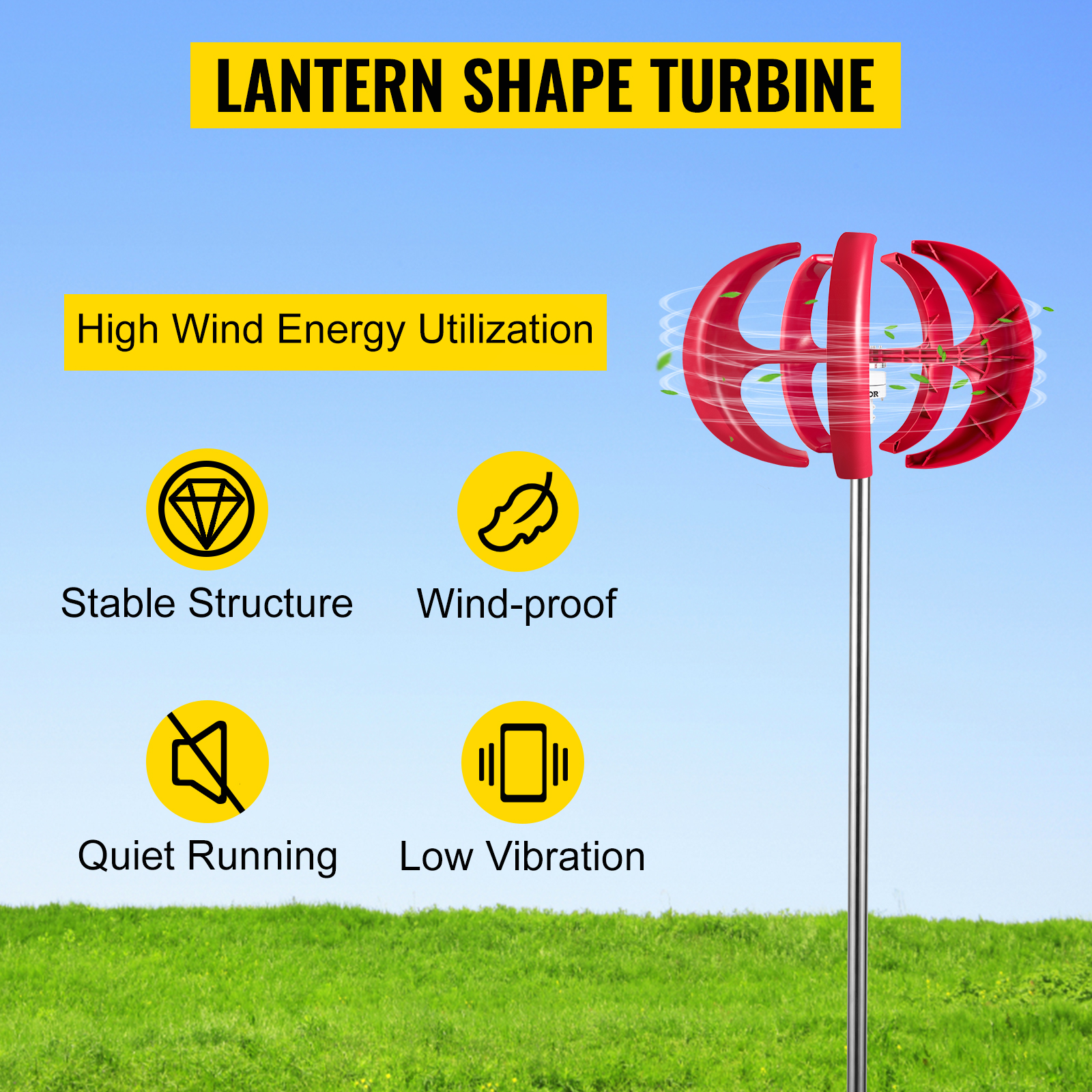 VEVOR lantern wind turbine with high wind energy utilization, stable structure, wind-proof.