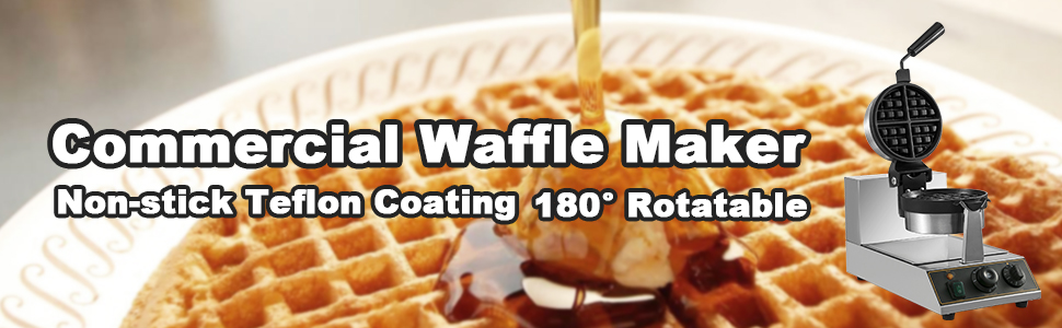 VEVOR commercial waffle maker with non-stick teflon coating and 180° rotation
