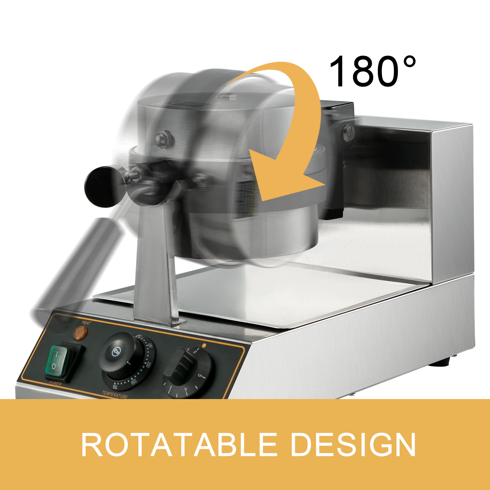 VEVOR commercial waffle maker with 180° rotatable design for even cooking.