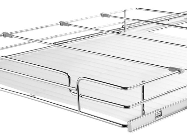 bpa-free, stainless steel VEVOR pull out cabinet organizer with sleek metal frame for kitchen storage.