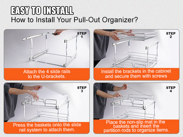 простое руководство по установке выдвижного органайзера для шкафов VEVOR за 4 шага. идеальный органайзер для шкафов.