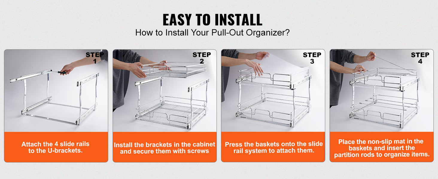 простое руководство по установке выдвижного органайзера для шкафов VEVOR за 4 шага. идеальный органайзер для шкафов.