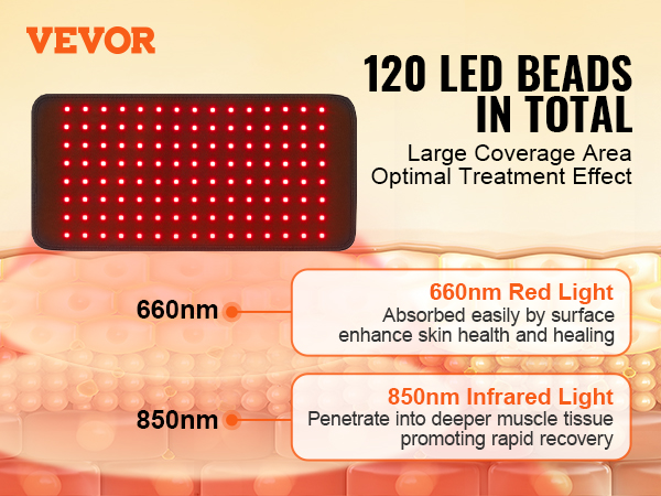 VEVOR red light therapy pad with 120 led beads for effective skin and muscle healing.