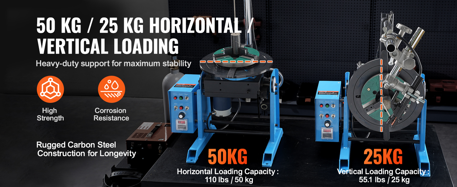 50kg and 25kg VEVOR rotary welding positioner, high strength, corrosion resistant, carbon steel.