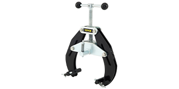 VEVOR pipe clamp with adjustable arms and a sturdy metal frame for secure pipe handling.