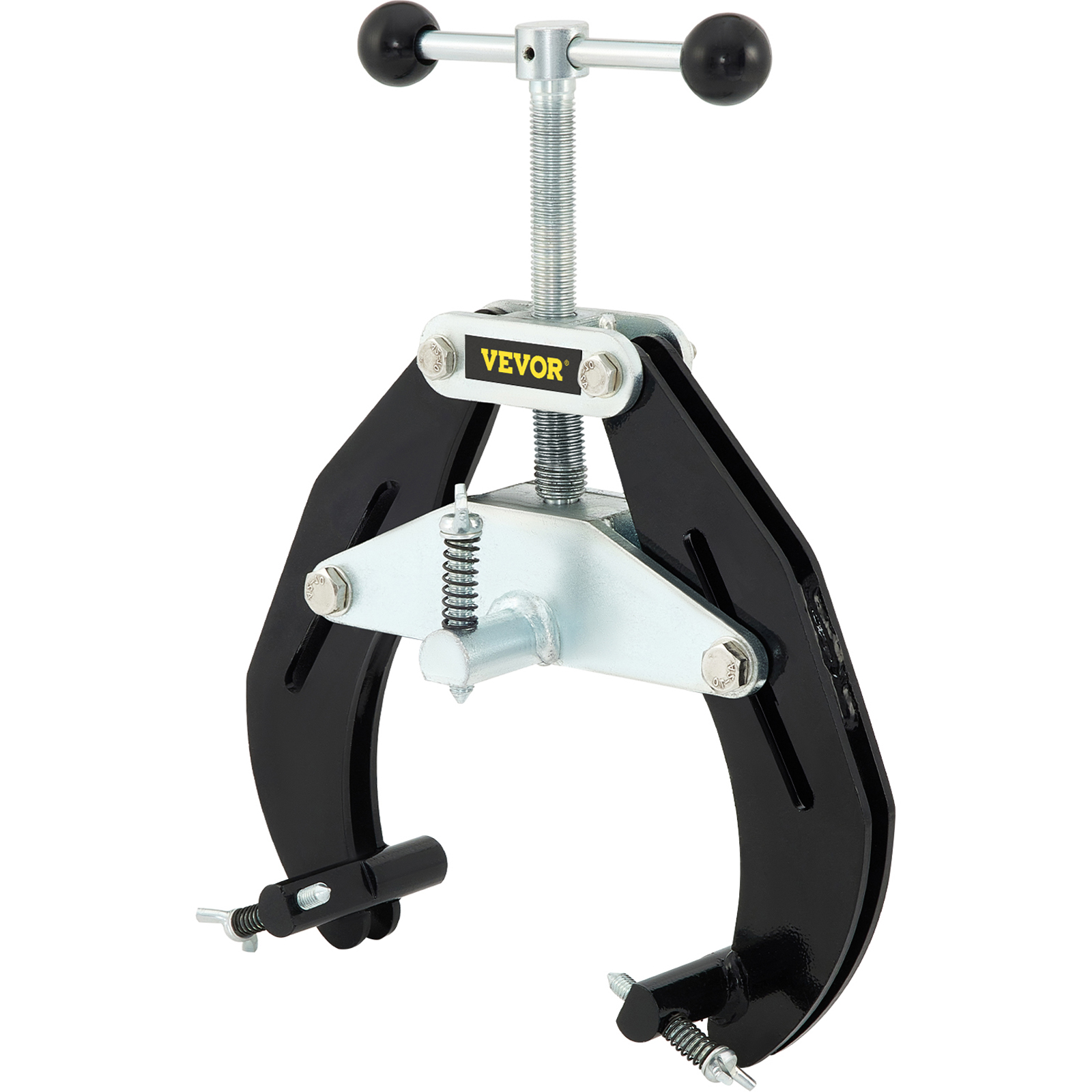 VEVOR pipe clamp with adjustable screw mechanism and black steel construction for pipe fittings.