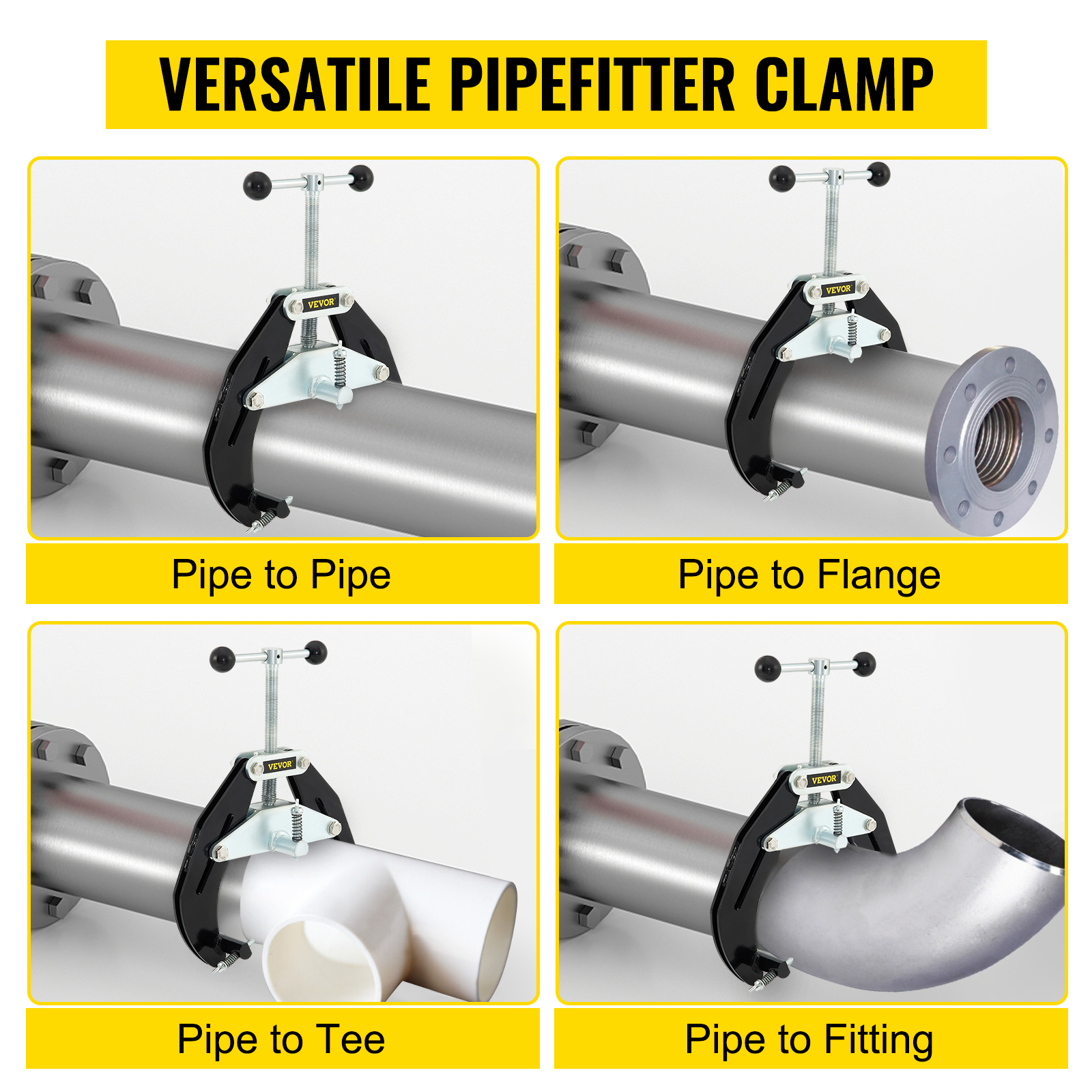 VEVOR pipe clamp for pipe fitting, connecting pipes to flange, tee, and fitting. versatile pipefitter tool.