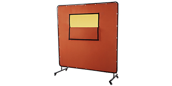 VEVOR welding curtain on wheeled frame with viewing panel.